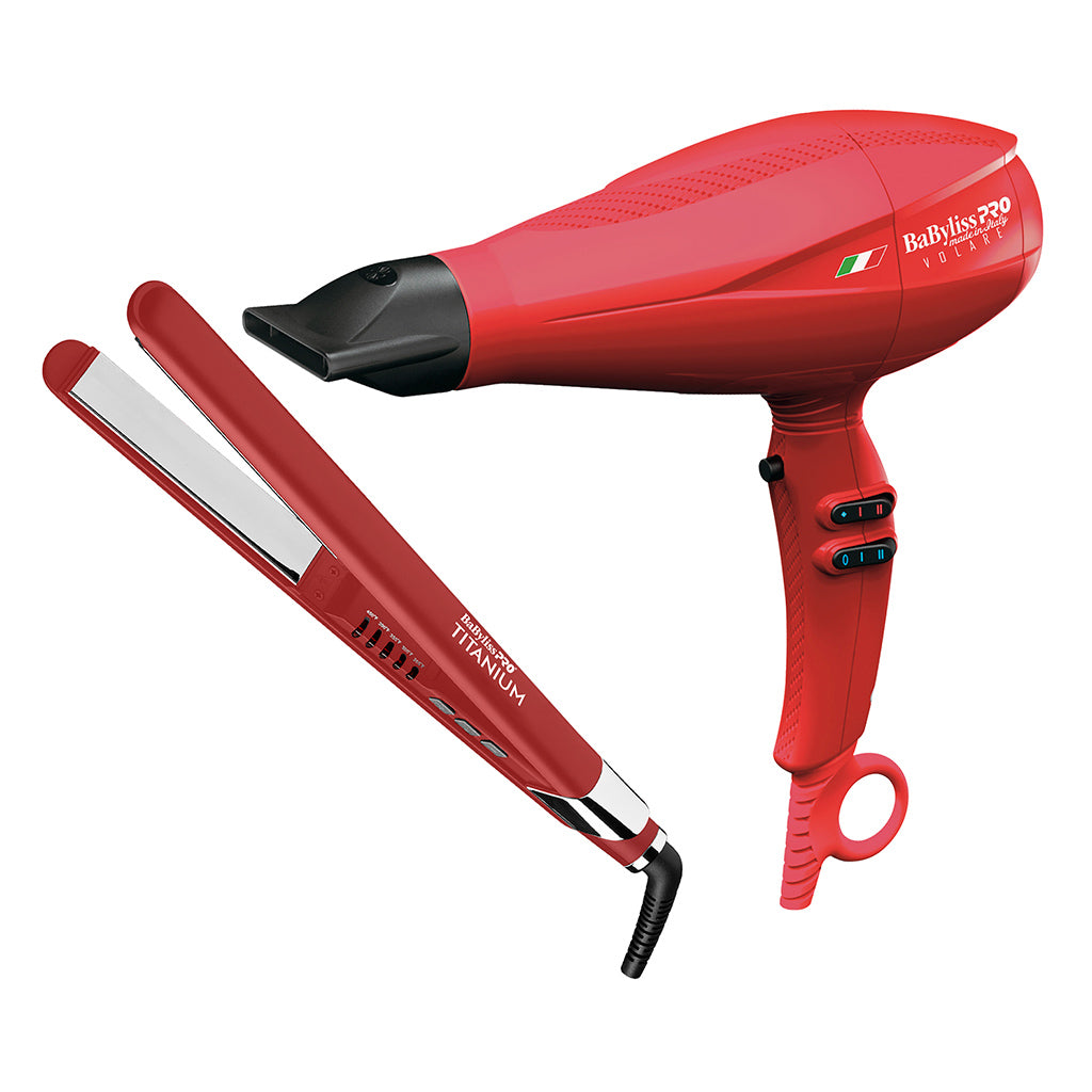 Combo BaByliss Pro Secadora y Alaciadora Roja Ferrari Edition