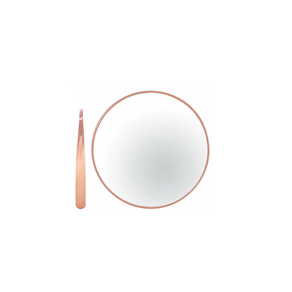 Tweezerman Mini Pinzas y Espejo Aumento de 10x Oro Rosa