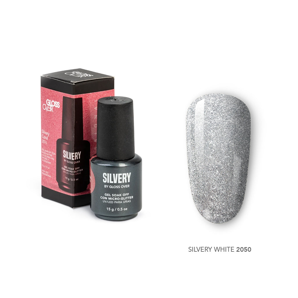 Gloss Over Gel De Color para Uñas Micro glitters Silvery White 2050 - Kokoro MX