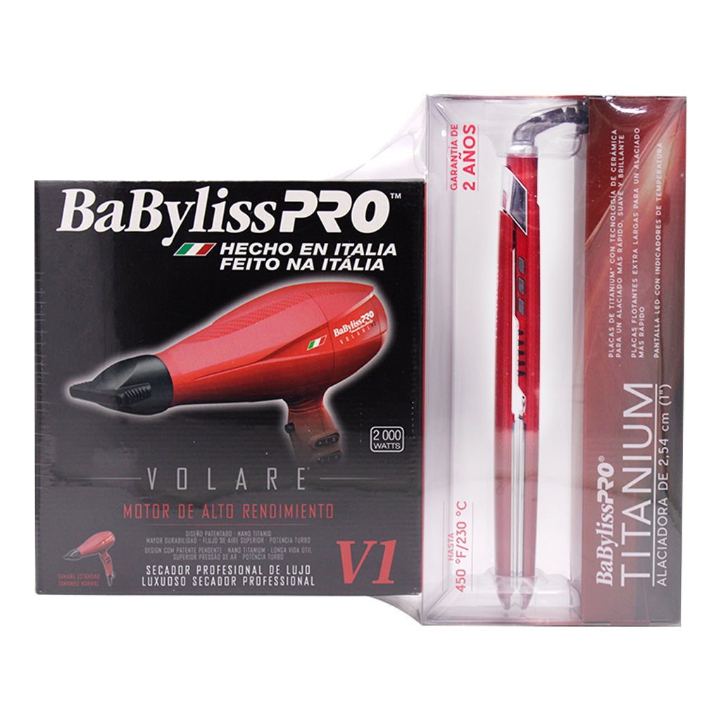 Combo BaByliss Pro Secadora y Alaciadora Roja Ferrari Edition Kokoro MX